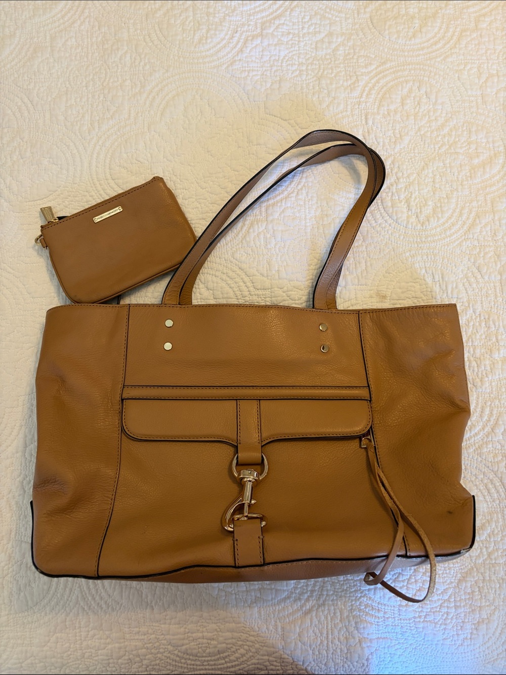 Women's Rebecca Minkoff Tan Leather Tote Bag with Removable Pouch